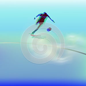 Vector illustration  of a soccer player on a field with a ball