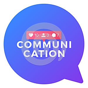 Vector illustration of a social media communication concept. Communication word with social activity icons in a message bubble