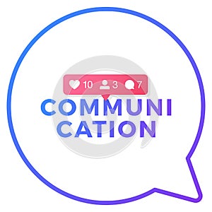 Vector illustration of a social media communication concept. Communication word with social activity icons in a message bubble