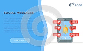 Vector illustration of social messages template. Correspond. Chat.