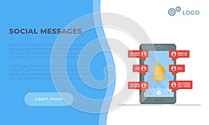 Vector illustration of social messages template. Correspond. Chat. photo