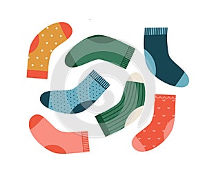 Vector illustration of the socks in diferent color and print.