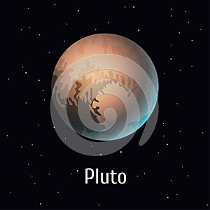 Vector illustration Solar System object, Pluto on space background. Dwarf planet