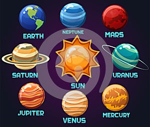 Vector illustration of the of the solar system planets earth,neptune,mars,uranus,saturn,jupiter,venus,mercury isolated on backgrou