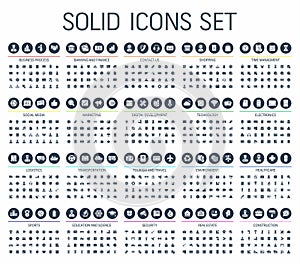 Vector illustration of solid web icons. Flat symbols set