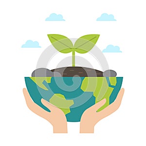 Vector illustration of some people taking care of the earth preparing for mother earth day.