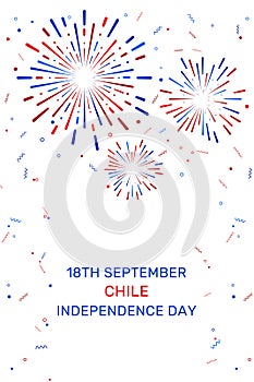 Vector illustration of South American country public holiday. Chile Independence Day. 18 September. Fireworks with the colours of