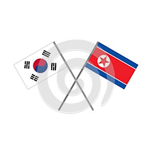 Vector illustration of the South Korea flag and the North Korea flag crossing each other