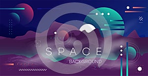 Vector illustration of space, planets and galaxy for poster, banner or background