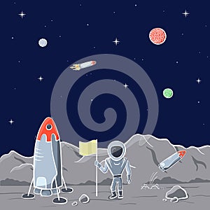 Vector illustration of space ship and astronaut