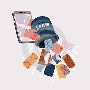 Vector illustration of spam in Smartphone. Lot of Alert message mobile notifications.