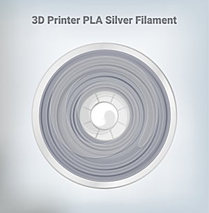 Vector illustration of special glittering composite pla or abs silver filament for 3D printing wounded on the spool.