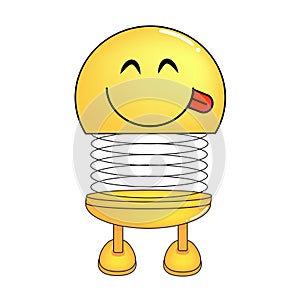 Vector illustration of spiral emoticon with body and legs. Cartoon spiral Emoji mockingly sticking out tongue.
