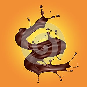 Vector illustration of a spiral splash of brown chocolate in a realistic style.