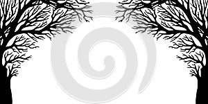 Vector illustration with spooky, bare, black trees isolated on white background.