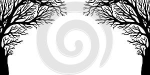 Vector illustration with spooky, bare, black trees isolated on white background. photo