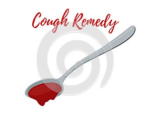 Vector illustration of spoon with cough remedy, liquid medicine. Cartoon flat style