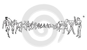 Vector illustration of sports abstract background design with sport players in different activities.