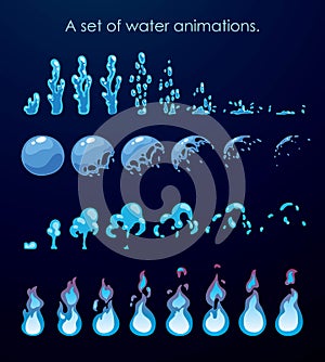 Sprite sheet of water splashes. A set of animations for game or cartoon. photo