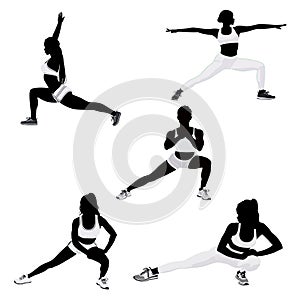 vector illustration of squatting sportswomen