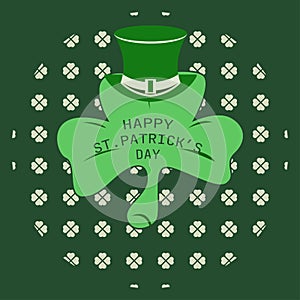 Vector illustration of St Patrick`s day. Green hat and Leprechaun clover design element with green wish lettering. for background,