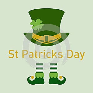 Vector illustration of St Patrick`s day. Green hat and Leprechaun clover design element with green wish lettering. for background,