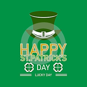 Vector illustration of St Patrick`s day. Green hat and Leprechaun clover design element with green wish lettering. for background,