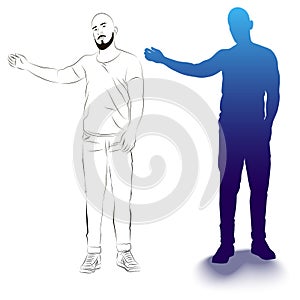 Vector illustration of a standing man with a raised hand.