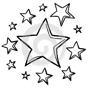 Vector Illustration Starry Night Pattern Black Outline Design