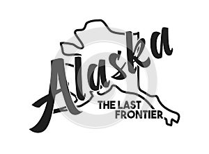 Vector illustration of state Alaska. Nickname The Last Frontier. United States of America outline silhouette. Hand-drawn map of