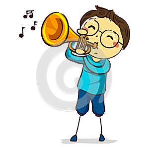 Vector Illustration of Stick Kid Figure Boy playing Trumpet