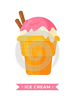 Vector illustration of strawberry and cinnamon ice cream isolated on a white background.