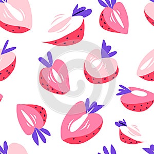 Vector illustration strawberry flat style print. Summer seamless pattern