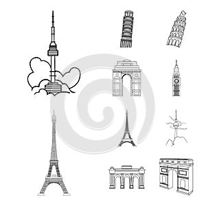 Vector illustration of street and architecture symbol. Set of street and tour vector icon for stock.