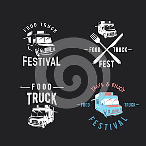 Vector illustration of street food truck graphic badge set