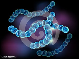 Vector illustration of the Streptococcus. Gram-positive coccus or spherical bacteria. Streptococcus pyogenes cells. photo