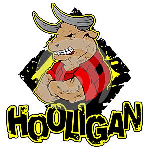 Vector illustration of a strong bull-hooligan with big biceps