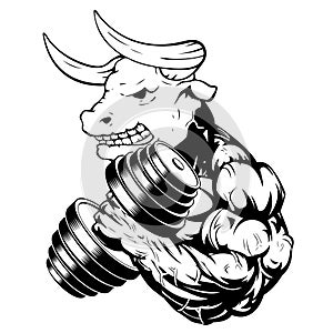 Vector illustration of a strong healthy bull with large biceps.