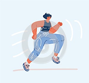 Vector illustration of Strong woman. Runner training Muscular, sportive woman. Concept of action, motion, youth, healthy