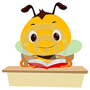 Vector Illustration of Bee Reading a Book on the table