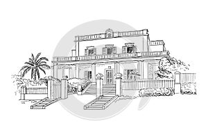 Vector illustration with style mansion, villa, country estate. Wedding venue illustration photo