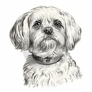 Vector Illustration Of A Stylish Shih Tzu In Peter Coulson\'s Gravure Printing Style