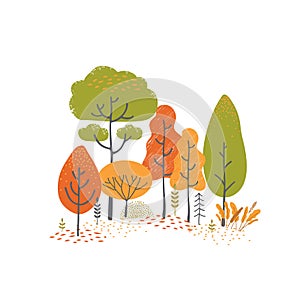 Vector illustration of stylistic trees. Trees forest simple plant silhouette icon. Hand drawn illustrations