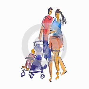 Vector illustration stylized people. Watercolor sketches