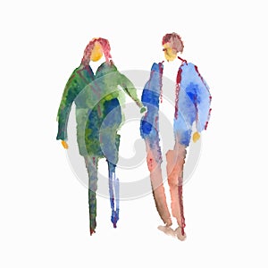 Vector illustration stylized people. Watercolor sketches photo