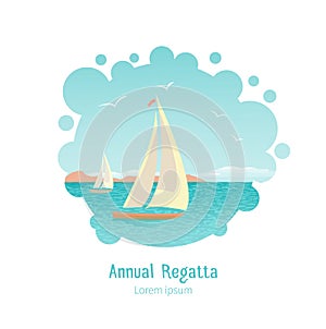 Vector illustration of stylized yachts in the sea lagoon.