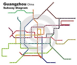 Vector illustration of the subway diagram of Guangzhou,China