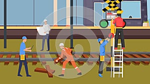 A vector illustration of Subway Workers Working on the Rails