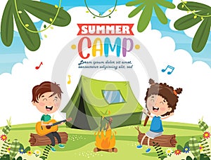 Vector Illustration Of Summer Camp Kids