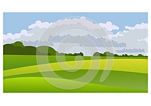 Vector illustration of summer country landscape with a green hills and blue sky